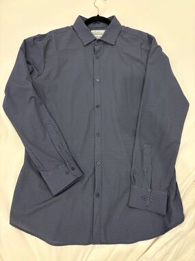 Mizzen+Main Leeward Navy Blue Micro-Print Long Sleeve Dress Shirt XL